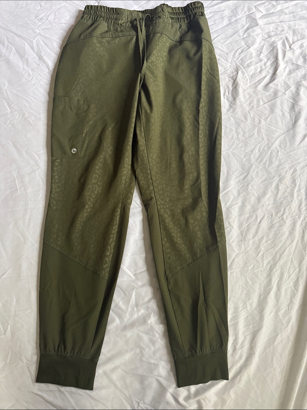 Barco One Olive Green Leopard Print Scrub Pants